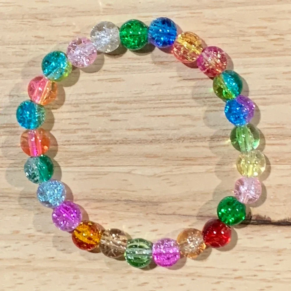 Handmade Beaded Bracelet Women OS 3pc Crackle Bead Kidcore Pride Jewelry